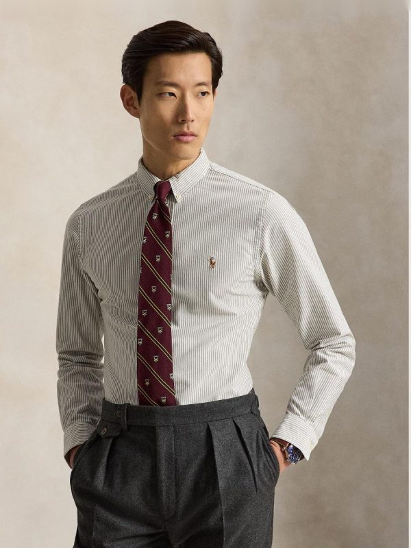 Camisa de hombre oxford con rayas Desgastado Mint Blanco - Marrón claro
