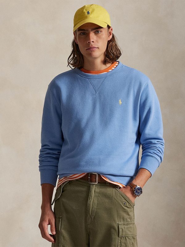Sudadera de hombre de cuello redondo con caballo bordado - Azul Cyan