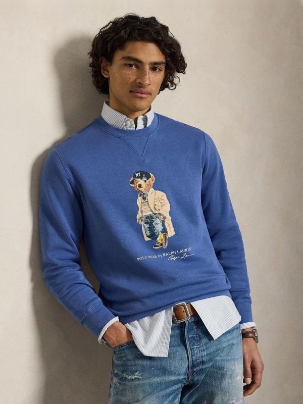 Sudadera de hombre de algodón con Polo Bear - Azul porcelana