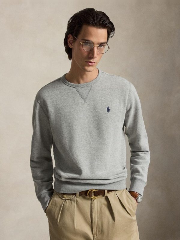 Sudadera de hombre de cuello redondo con caballo bordado - Gris claro