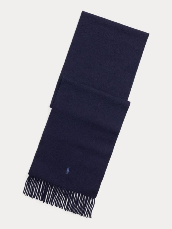 Bufanda de cachemira con flecos en Negro Polo - Azul marino