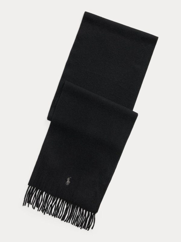 Bufanda de cachemira con flecos en Negro Polo - Negro