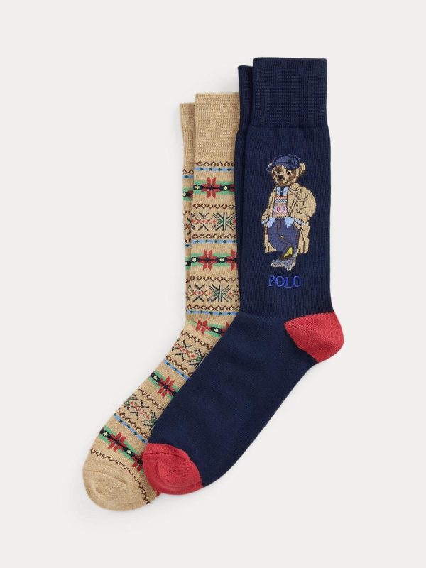 Pack de 2 pares de calcetines de hombre cortos con Polo Bear - Multicolor