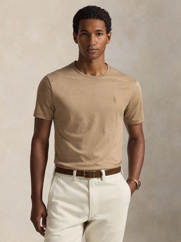 Camiseta de hombre de algodón Pebble Azul - Marrón claro
