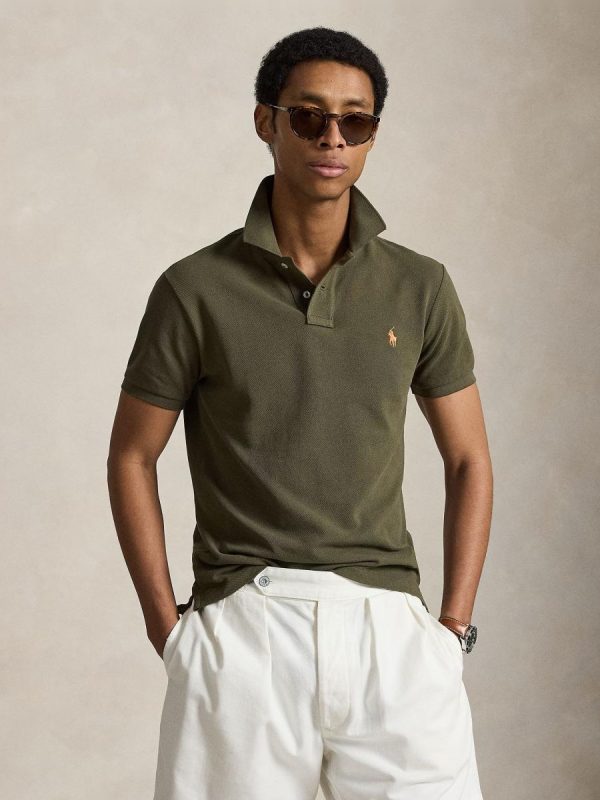 Polo de piqué Slim Fit de hombre Dosel Oliva - Verde militar