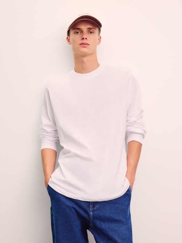 Camiseta de hombre en algodón blanca de manga larga - Blanco