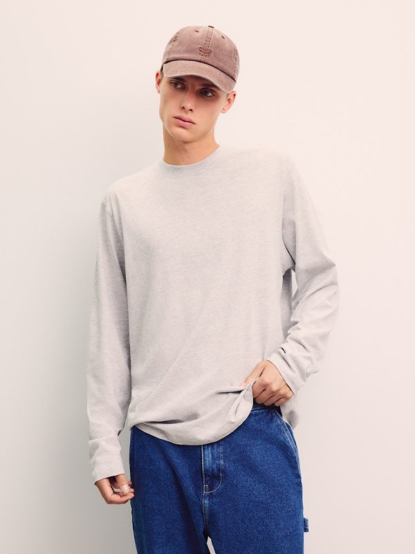 Camiseta de hombre en algodón blanca de manga larga - Gris