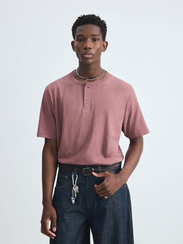 Camiseta hombre manga corta overdye cuello panadero - Burdeos