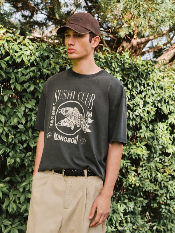 Camiseta hombre manga corta garment dye print - Negro