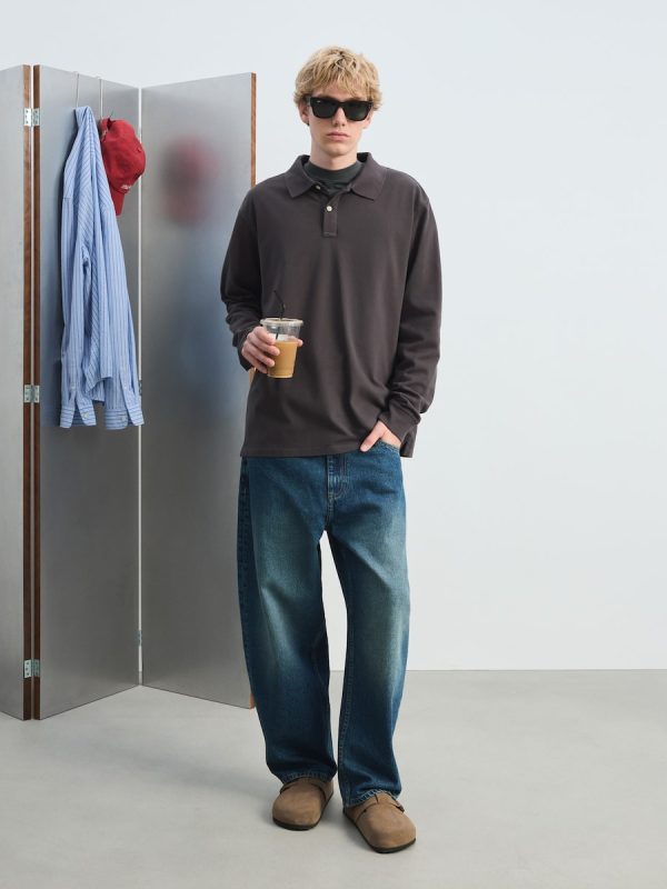 Polo manga larga piqué garment dye - 830 Antracita