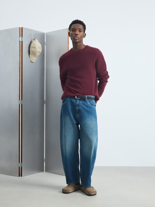 Jersey de hombre con estructura y cuello redondo - Burdeos