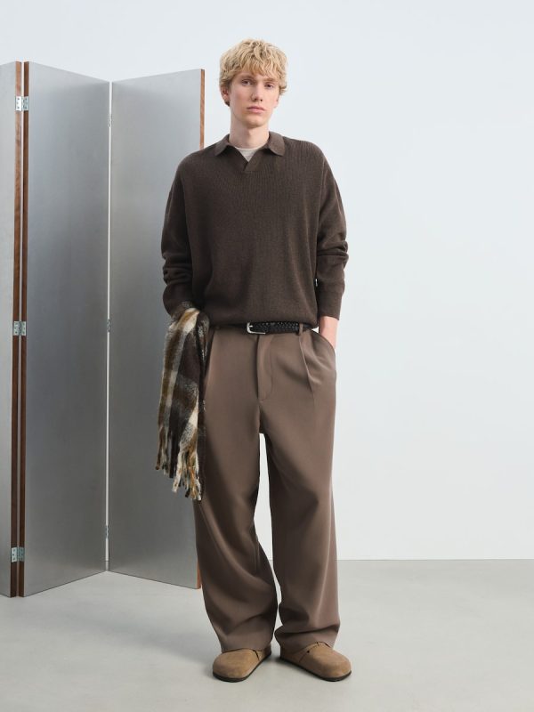 Jersey de hombre cuello de polo liso - Marrón