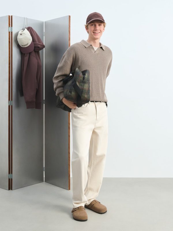 Jersey de hombre cuello de polo liso - Visón claro