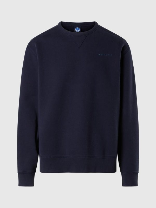 Sudadera de hombre algodón orgánico cepillado cuello redondo - Azul marino