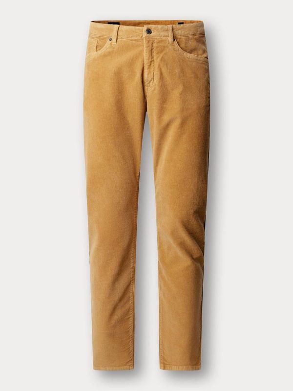 Pantalón de hombre de 5 bolsillos en pana elástica de algodón. - Naranja