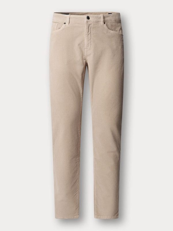 Pantalón de hombre de 5 bolsillos en pana elástica de algodón. - Beige
