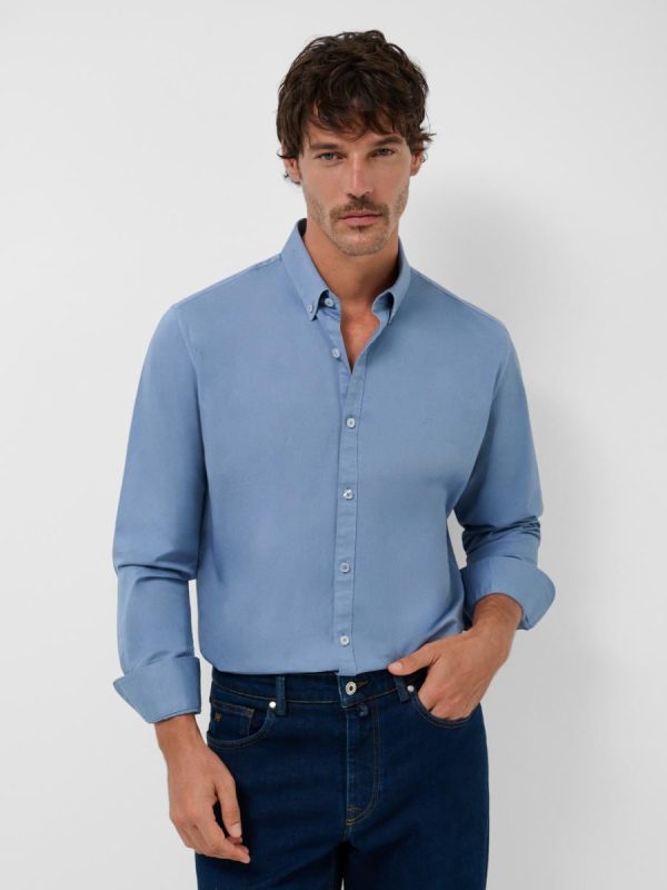 Camisa sport de hombre regular fit tintada - Azul