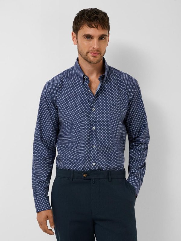Camisa sport de hombre regular fit estampado geométrico - Azul índigo