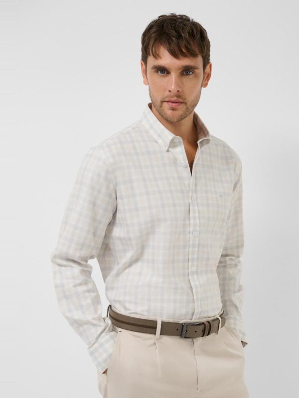 Camisa sport de hombre regular fit cuadros - Marrón claro