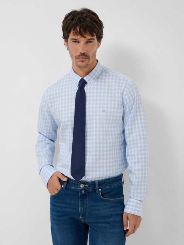 Camisa sport de hombre regular fit cuadros - Azul claro
