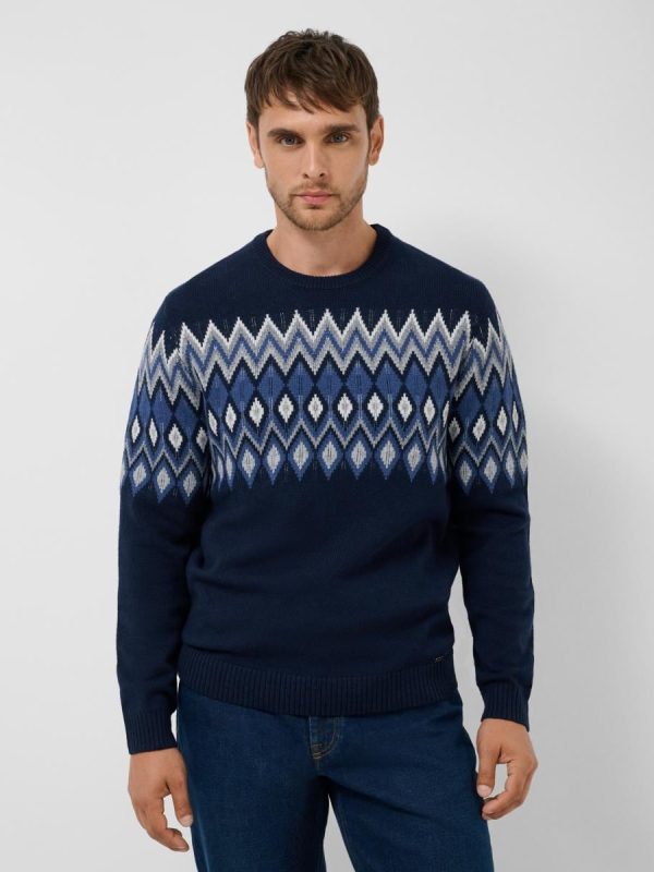 Jersey de hombre con jacquard en pecho - Azul marino