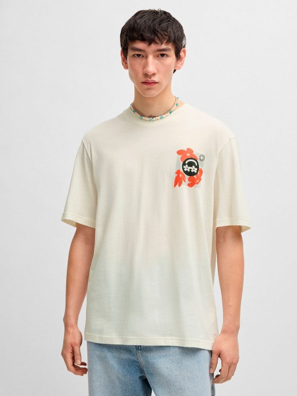 Camiseta de punto de algodón con logo estampado de hombre - Blanco