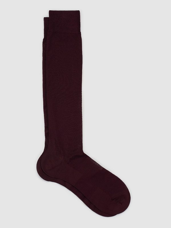Calcetines altos de hombre ZD granates de hilo de Escocia - Granate