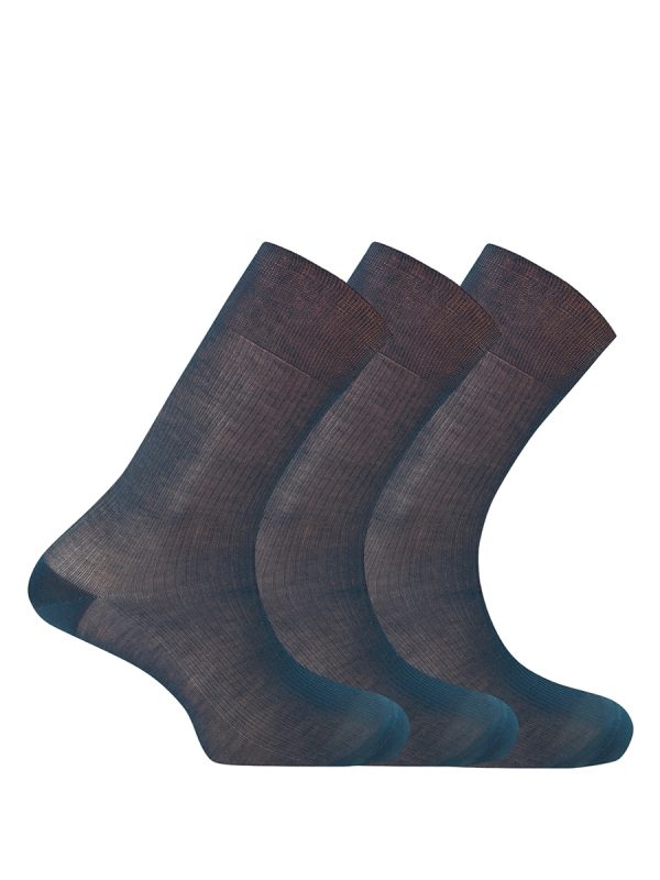 Pack de 3 calcetines 100% Hilo de Escocia Canalé 2X2. Hecho en España - Azul marino