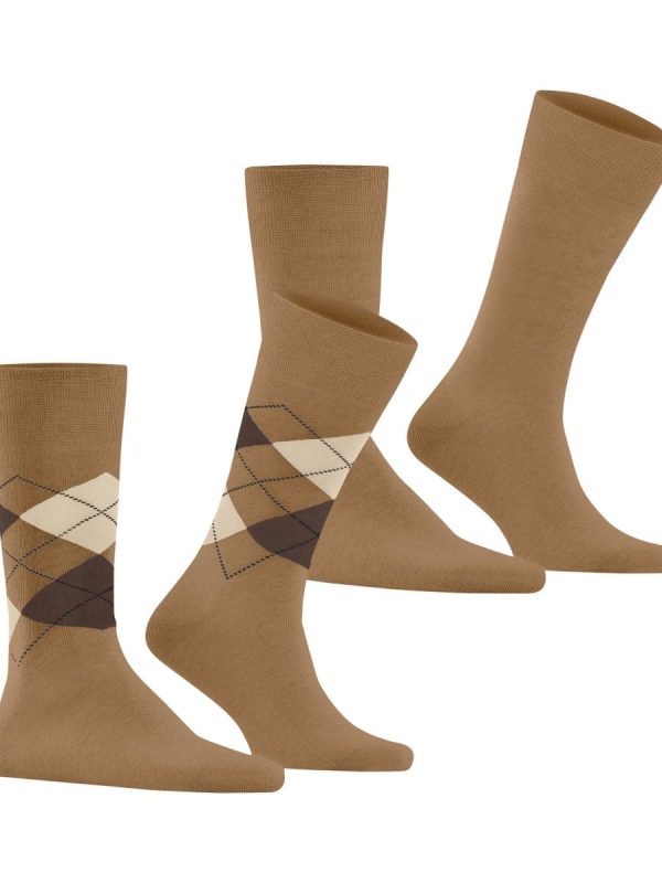 Pack de dos calcetines de caballero 1 liso y otro con rombos - Camel
