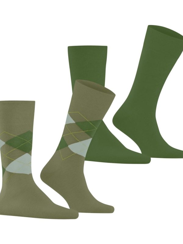 Pack de dos calcetines de caballero 1 liso y otro con rombos - Verde