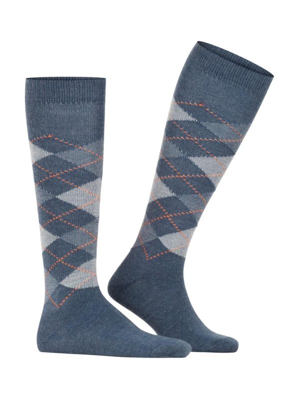 Calcetines altos de caballero con rombos - Azul índigo