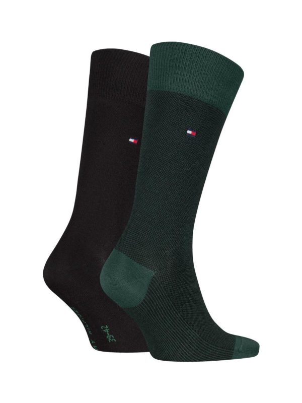 Pack de 2 pares de calcetines de ojo de perdiz con rayas de hombre - Verde oscuro