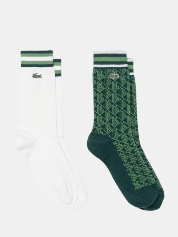 Pack de dos calcetines de hombre de algodón con estampado. - Verde oscuro