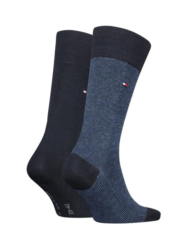 Pack de 2 pares de calcetines de ojo de perdiz con rayas de hombre - Azul índigo