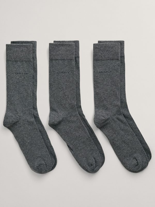Paquete de tres pares de calcetines de algodón suave de hombre - Gris oscuro