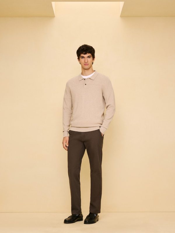 Jersey cuello polo de manga larga de hombre - 850 Piedra