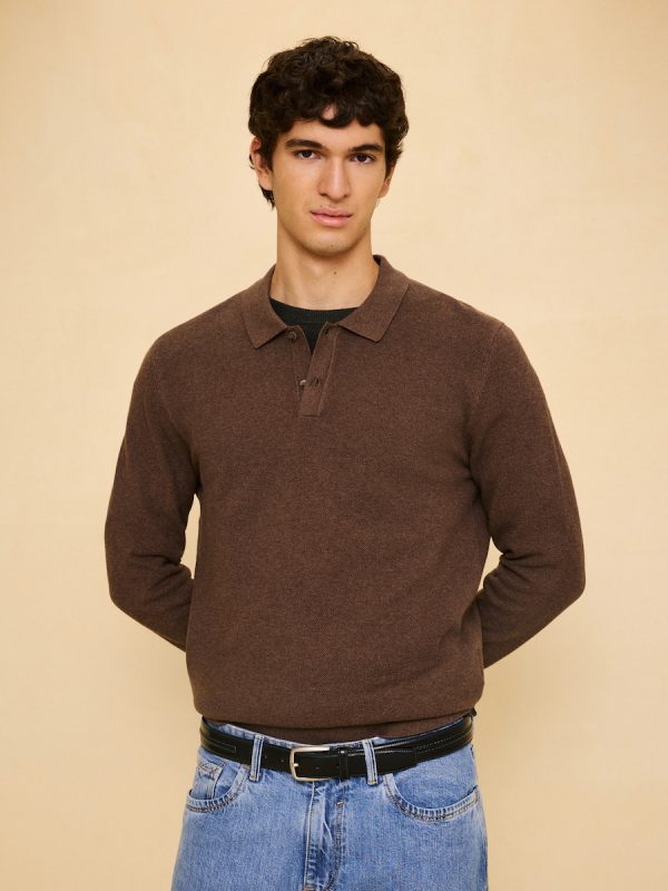 Jersey cuello polo de manga larga de hombre - Chocolate