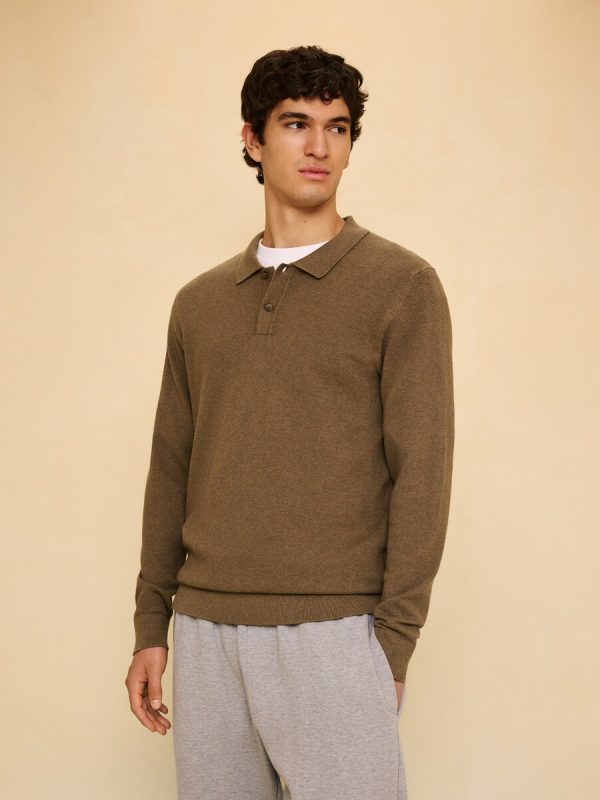 Jersey cuello polo de manga larga de hombre - 520 Kaki