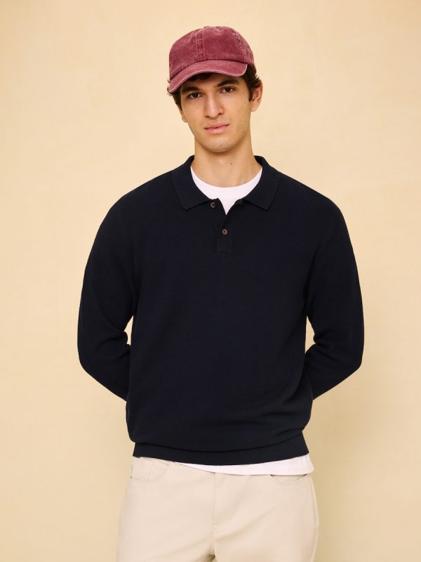 Jersey cuello polo de manga larga de hombre - Azul marino