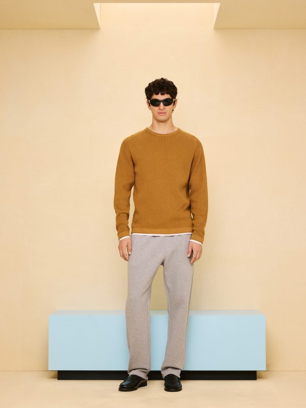 Jersey cuello redondo de hombre - Mostaza