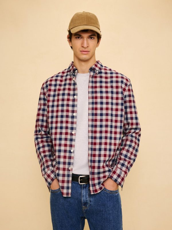 Camisa manga larga para hombre cuadro - 291 Berenjena