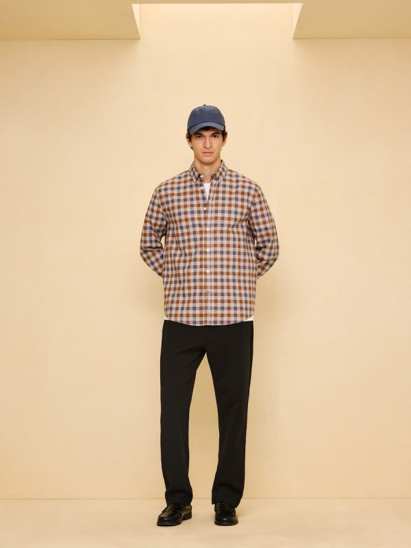 Camisa manga larga para hombre cuadro - Mostaza