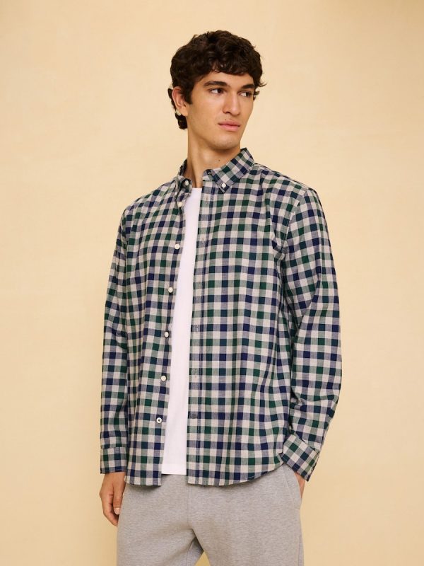 Camisa manga larga para hombre cuadro - Verde