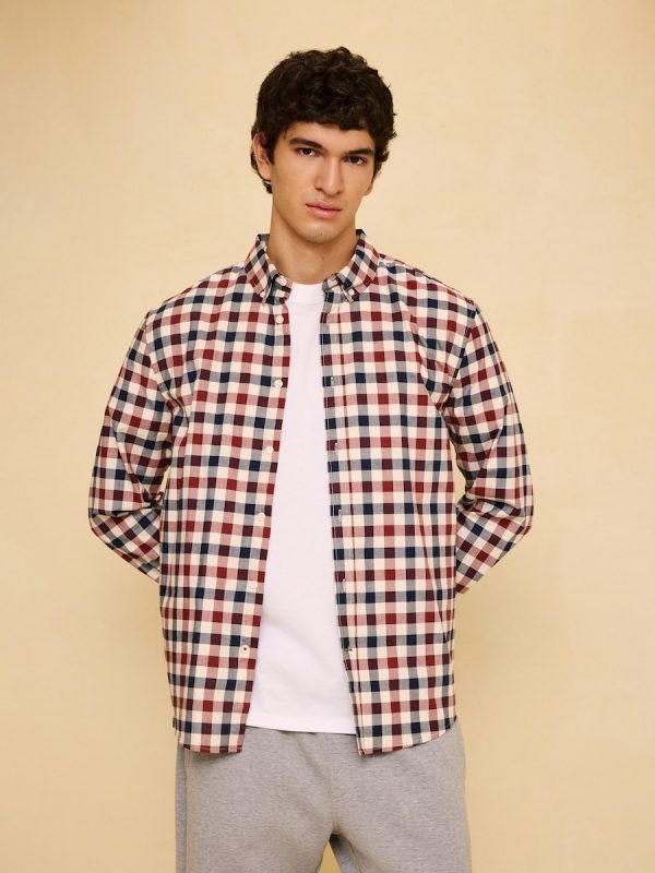 Camisa manga larga para hombre cuadro - Beige