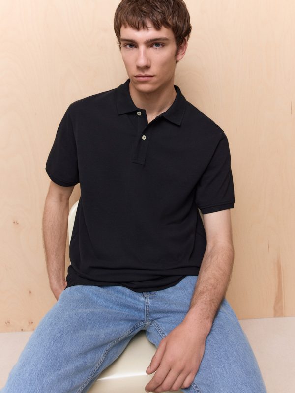 Polo de piqué de manga corta de hombre - Negro