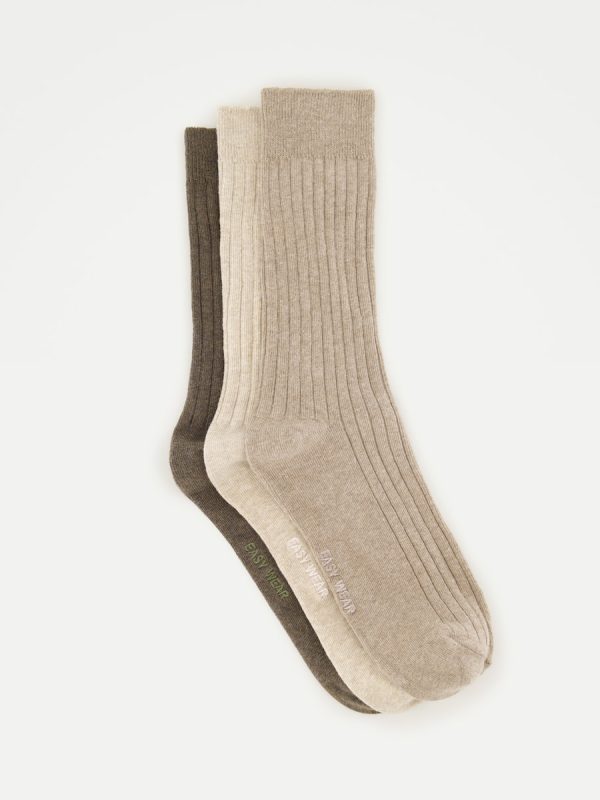 Pack de tres calcetines largos lisos de hombre - Tostado