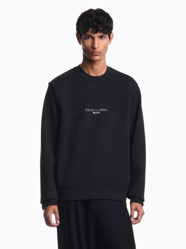 Sudadera de hombre cuello redondo con logo difuminado - Azul marino