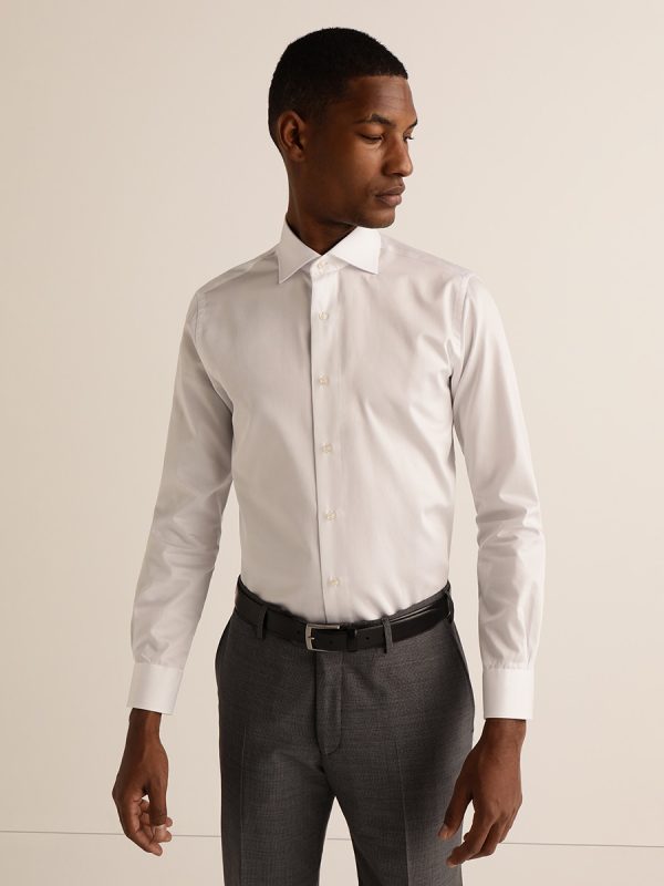 Camisa vestir semi-entallada puño mixto - Blanco