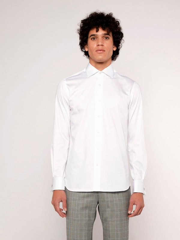 Camisa semi-entallada puño doble - Blanco