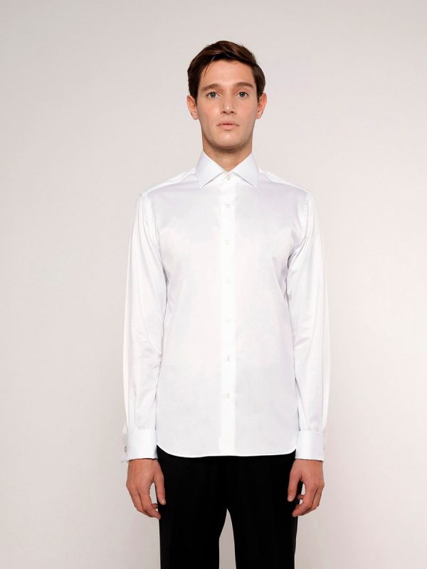 Camisa semi-entallada puño doble - Blanco